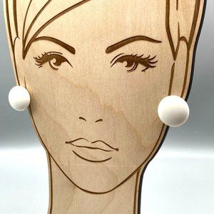 Vintage Milk Glass Dome Earrings, Classy Clip On in White, Minimalist Button